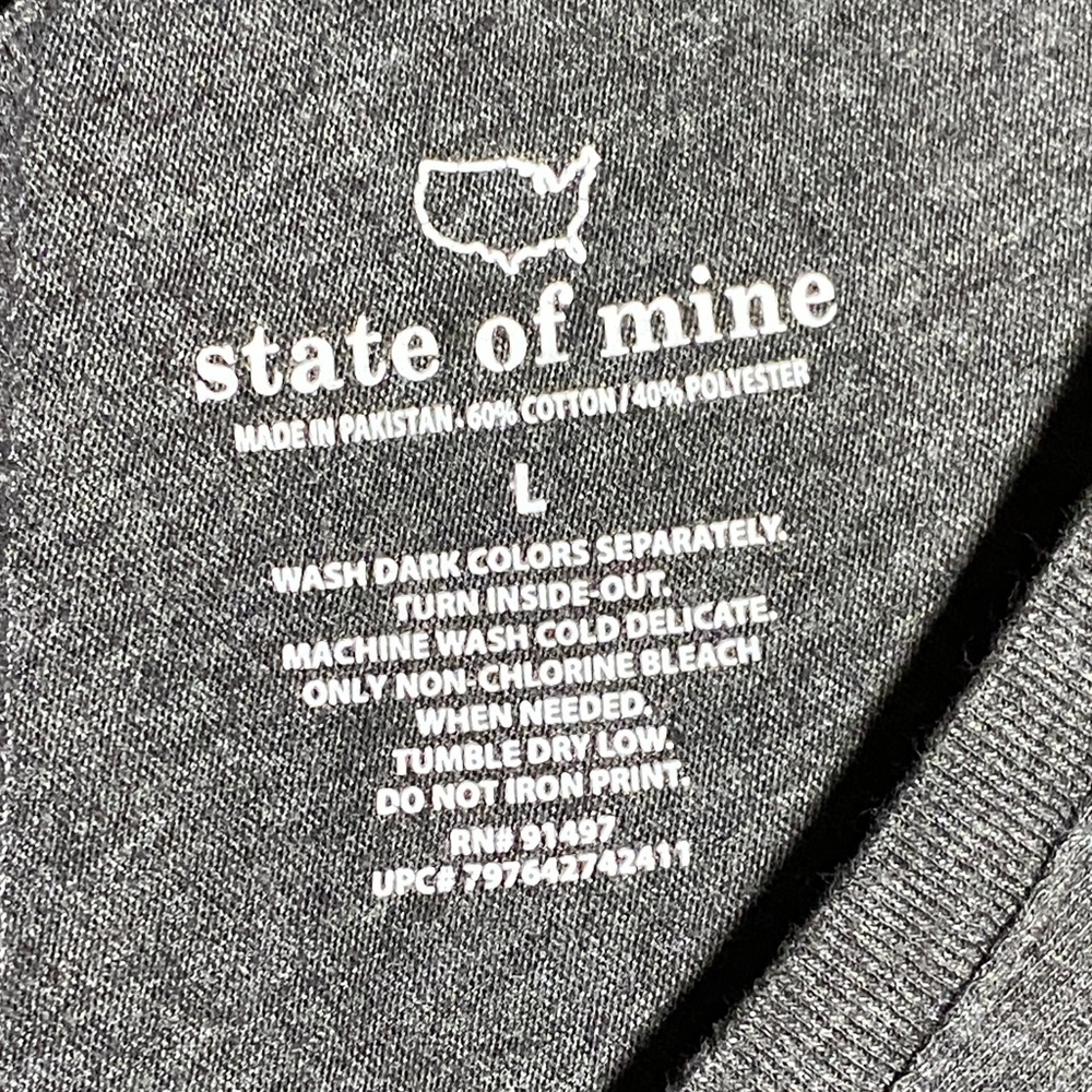 Gray State of Mind V-Neck Very Soft T-Shirt with USA Flag Map - Picture 2 of 8